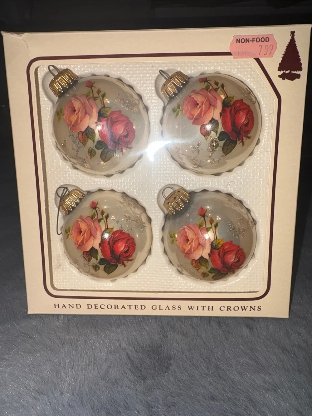 Krebs Ornaments Roses Flowers Rose Round (4) in box Christmas Krebs